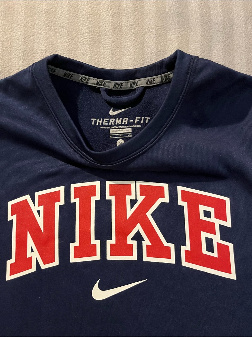 Nike Navy Crewneck Sweatshirt with Red Block NIKE Logo
